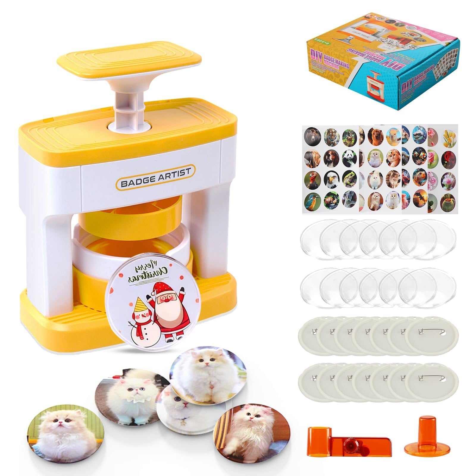 Pin Badge Maker Machine with 48Pcs Badge and 48 Circle Cutters and Picture, Ideal DIY Kit