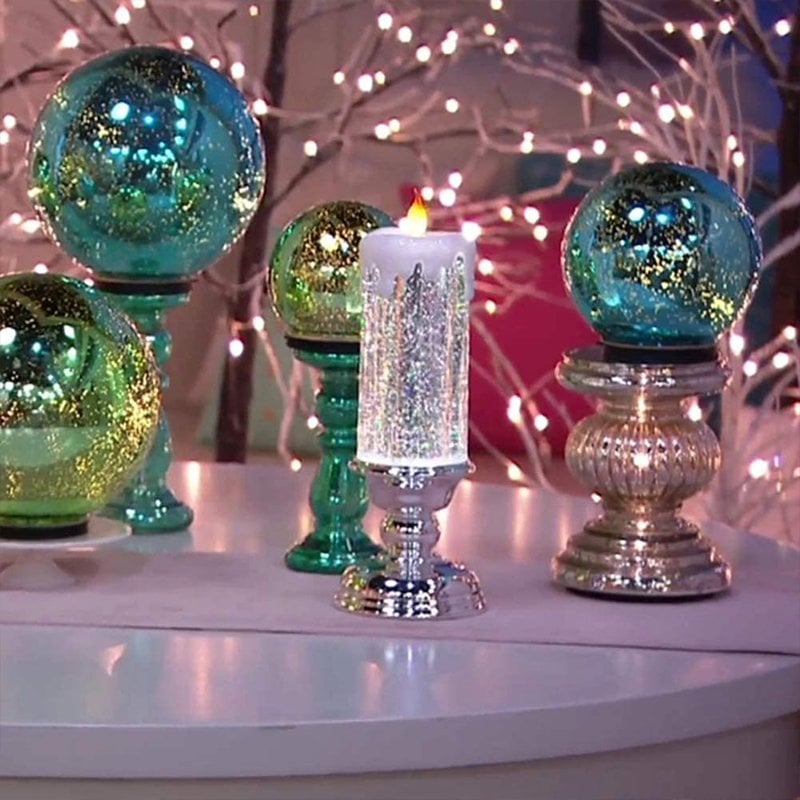 LED Candles With Pedestal Glitter Color Change Flameless
