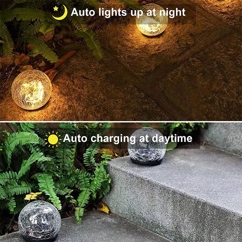 Outdoor Cracked Glass Jar Ball Solar Lights