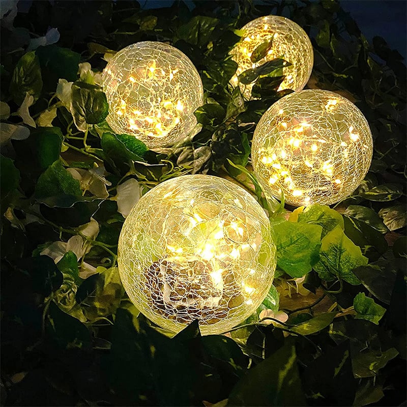 Outdoor Cracked Glass Jar Ball Solar Lights