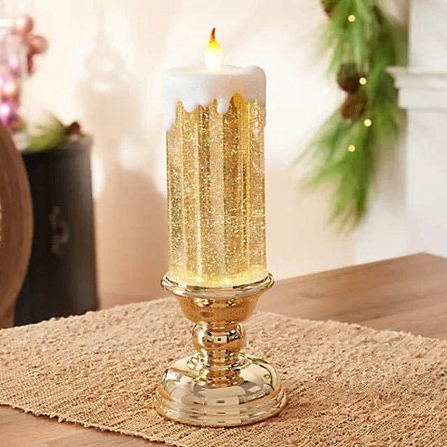 LED Candles With Pedestal Glitter Color Change Flameless