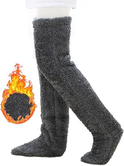Women's Fuzzy Thigh high Socks Over Knee High Winter Indoor Sleeping Fluffy Long Leg Warmers