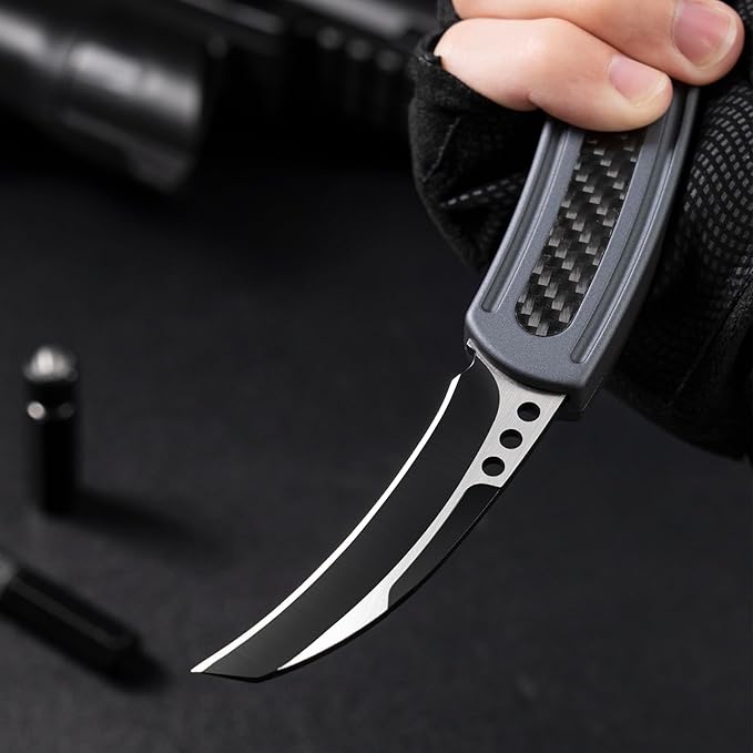 Carbon Fiber Overlay Outdoor Camping OTF Tactical Handle EDC Folding Knife