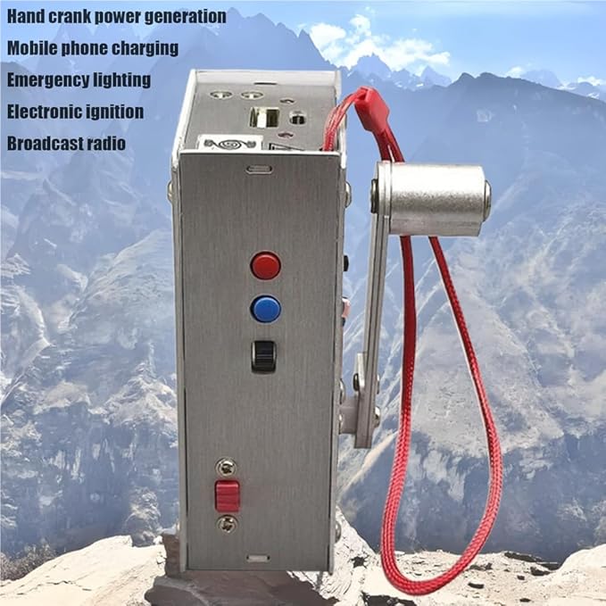 🔋 Hand-Crank Emergency Power Station – Flashlight, Lighter & Power Bank (1000mAh)