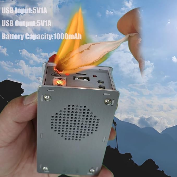 🔋 Hand-Crank Emergency Power Station – Flashlight, Lighter & Power Bank (1000mAh)