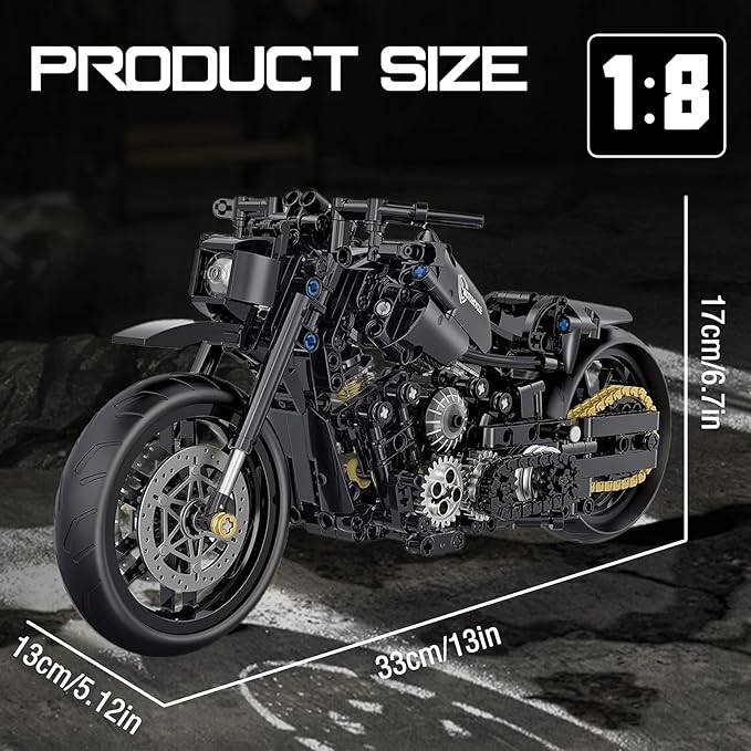 Technic Motorcycle Building Set, 1:8 Scale Motorcycle Model Kit for Adults