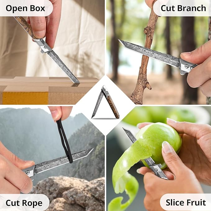 EDC Pocket Knife for Men, 3.7 inch Slim Folding Knife with Tanto Blade and Liner Lock