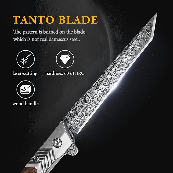 EDC Pocket Knife for Men, 3.7 inch Slim Folding Knife with Tanto Blade and Liner Lock