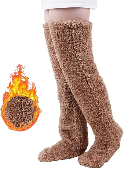 Women's Fuzzy Thigh high Socks Over Knee High Winter Indoor Sleeping Fluffy Long Leg Warmers