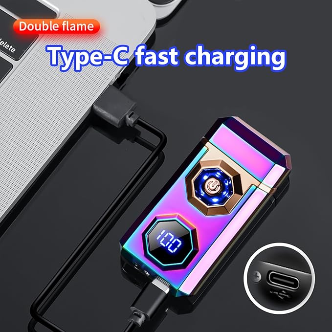 Electric Lighter Type-C Arc Plasma Lighters Rechargeable Windproof Lighter with LED Battery Display