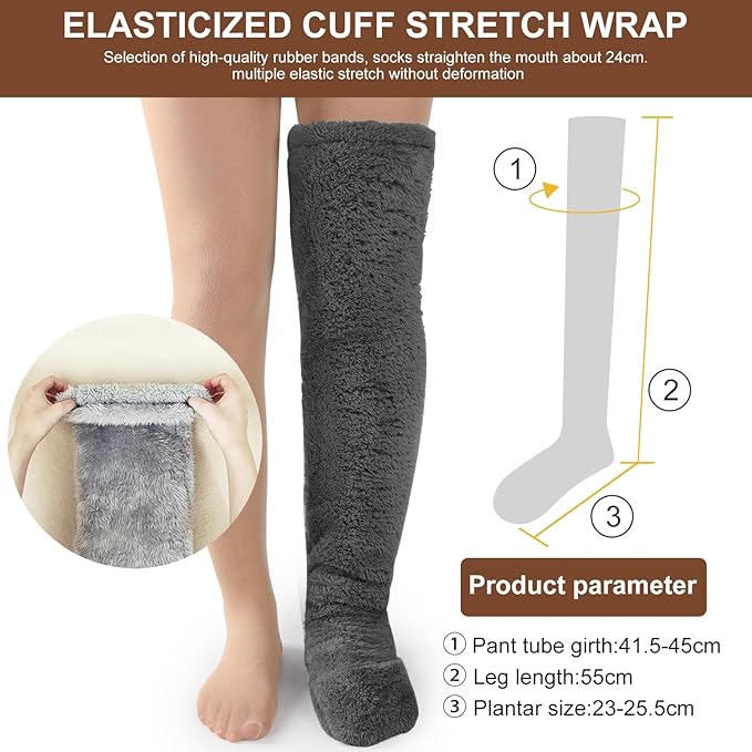 Women's Fuzzy Thigh high Socks Over Knee High Winter Indoor Sleeping Fluffy Long Leg Warmers