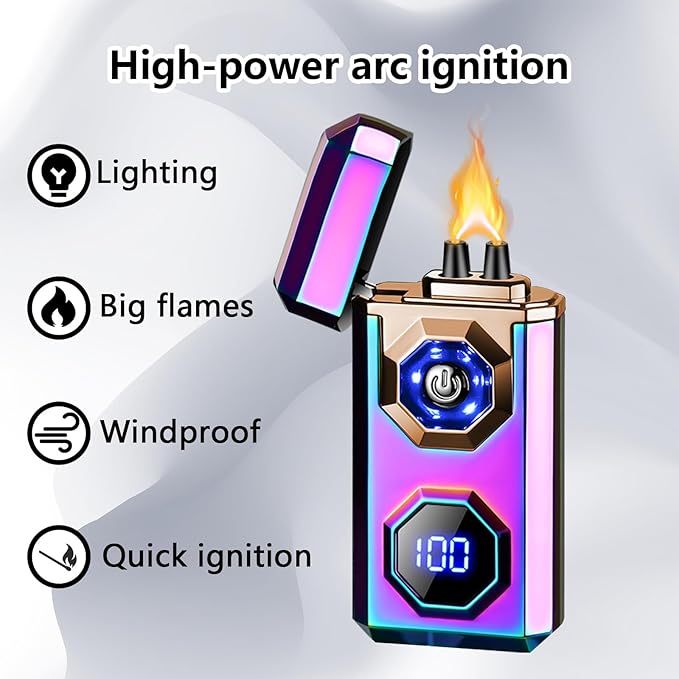 Electric Lighter Type-C Arc Plasma Lighters Rechargeable Windproof Lighter with LED Battery Display