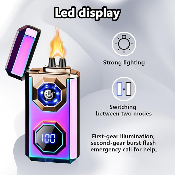 Electric Lighter Type-C Arc Plasma Lighters Rechargeable Windproof Lighter with LED Battery Display