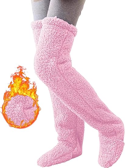 Women's Fuzzy Thigh high Socks Over Knee High Winter Indoor Sleeping Fluffy Long Leg Warmers