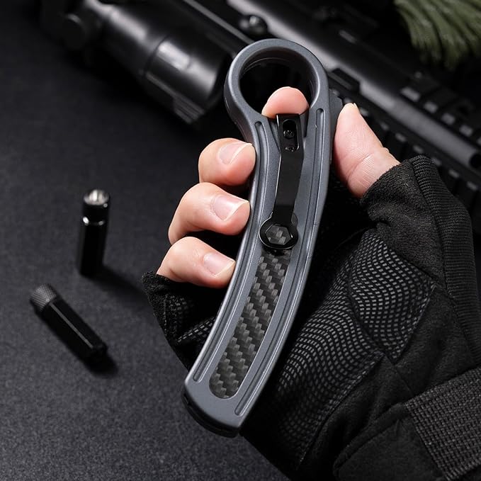 Carbon Fiber Overlay Outdoor Camping OTF Tactical Handle EDC Folding Knife