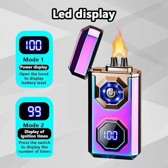 Electric Lighter Type-C Arc Plasma Lighters Rechargeable Windproof Lighter with LED Battery Display