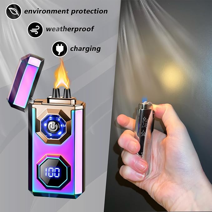 Electric Lighter Type-C Arc Plasma Lighters Rechargeable Windproof Lighter with LED Battery Display