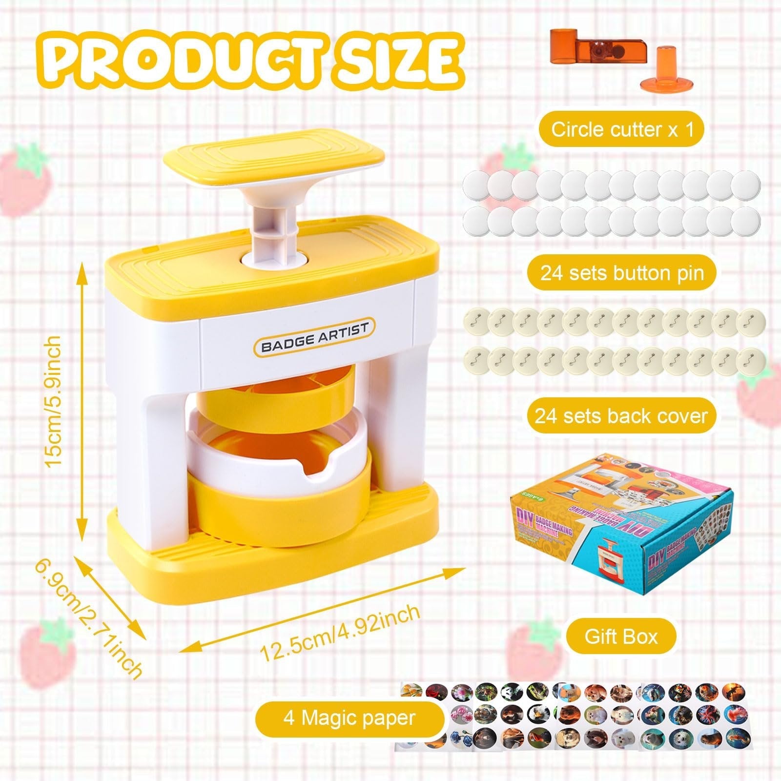Pin Badge Maker Machine with 48Pcs Badge and 48 Circle Cutters and Picture, Ideal DIY Kit