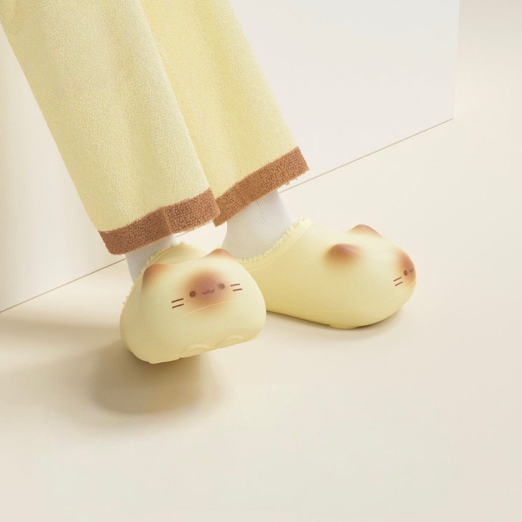 Cat Paws Footprints Fluffy Plush Fleece Height Increase Slippers for Winter Girls Gift Idea