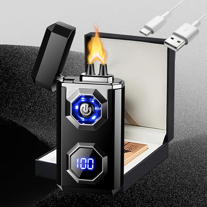 Electric Lighter Type-C Arc Plasma Lighters Rechargeable Windproof Lighter with LED Battery Display