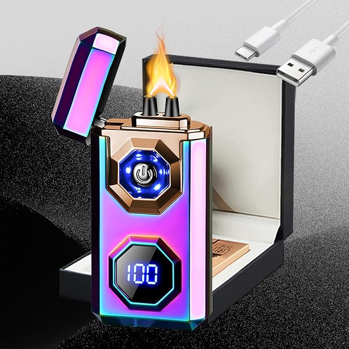 Electric Lighter Type-C Arc Plasma Lighters Rechargeable Windproof Lighter with LED Battery Display