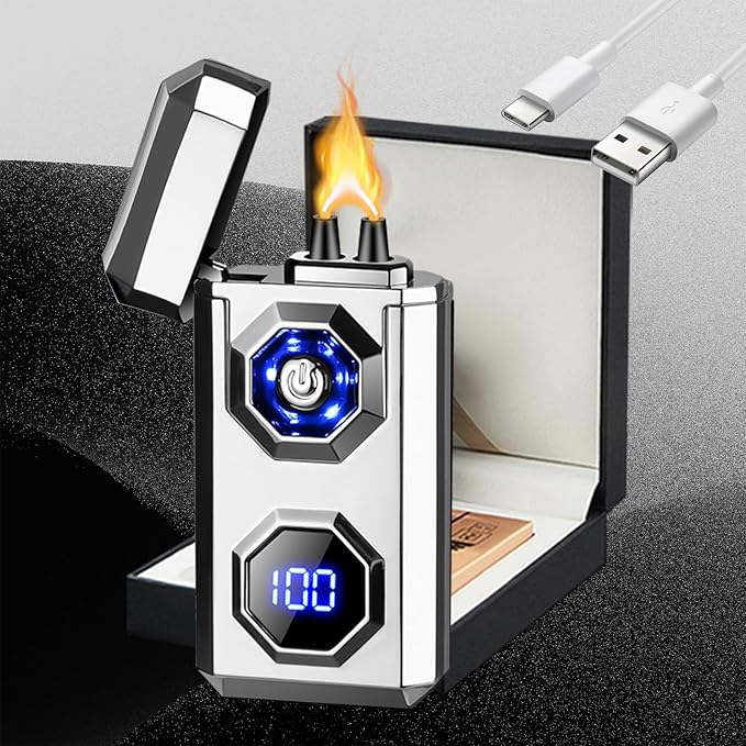 Electric Lighter Type-C Arc Plasma Lighters Rechargeable Windproof Lighter with LED Battery Display