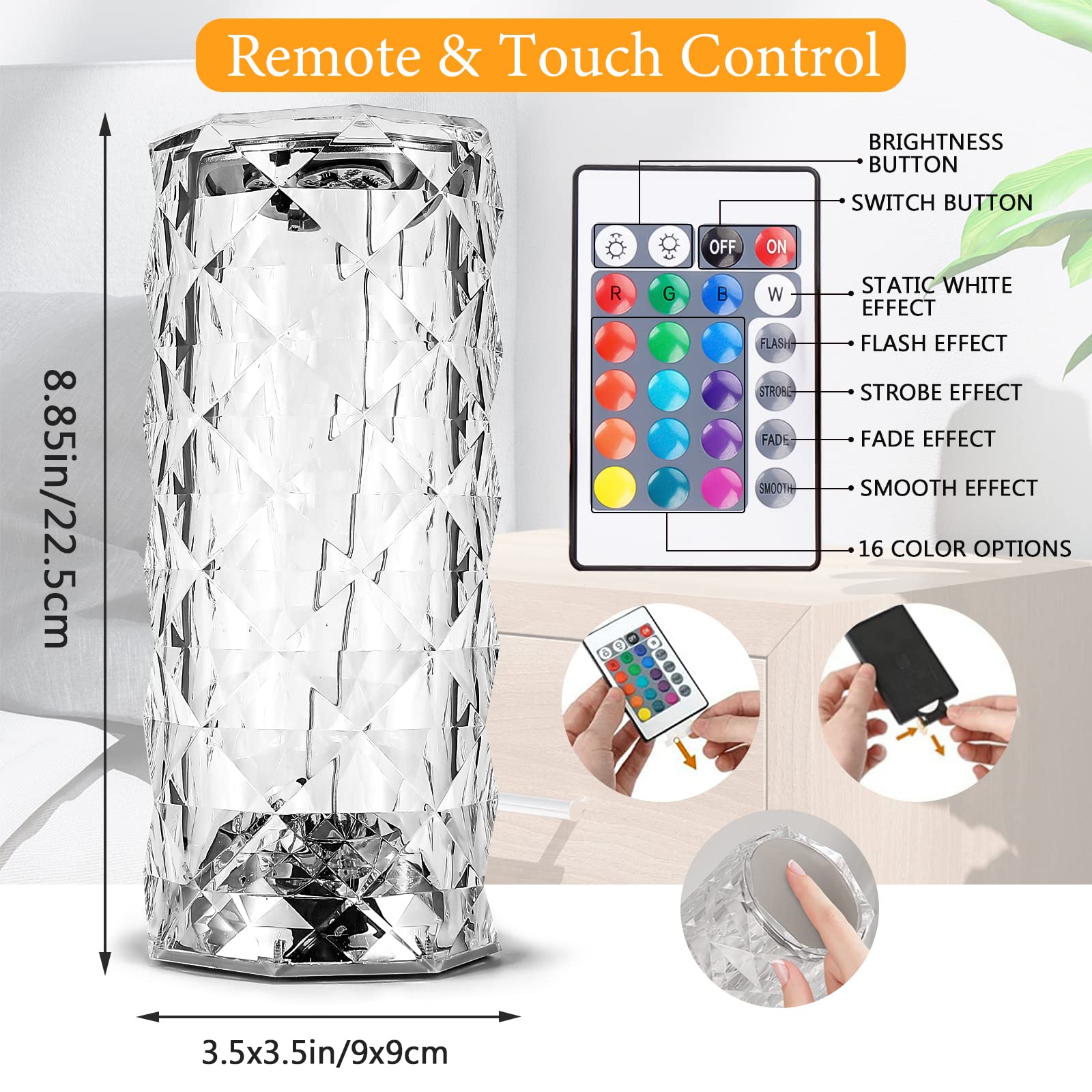 16 Color Romantic LED Rose Table Lamps RGB Touch Lamp