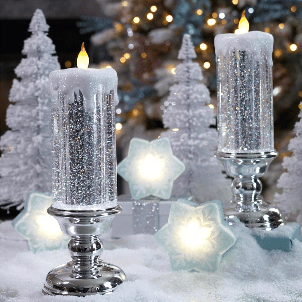 LED Candles With Pedestal Glitter Color Change Flameless