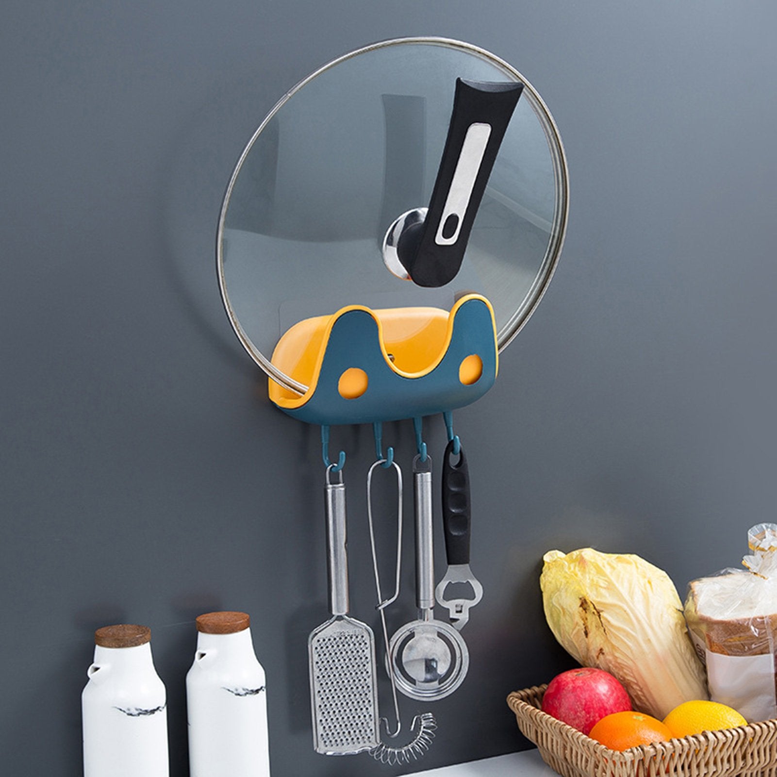 (🎅Christmas PRE SALE -49% OFF) Wall Mounted Pan Lid Rack  Double Layer Punch Free Pot Rack-🔥Best Selling 🔥