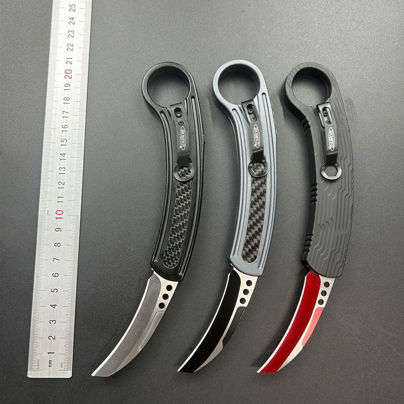 Carbon Fiber Overlay Outdoor Camping OTF Tactical Handle EDC Folding Knife