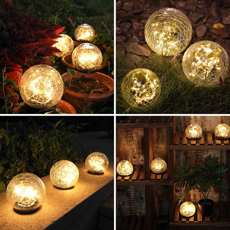 Outdoor Cracked Glass Jar Ball Solar Lights