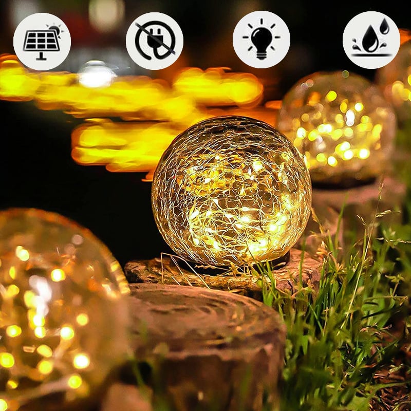 Outdoor Cracked Glass Jar Ball Solar Lights