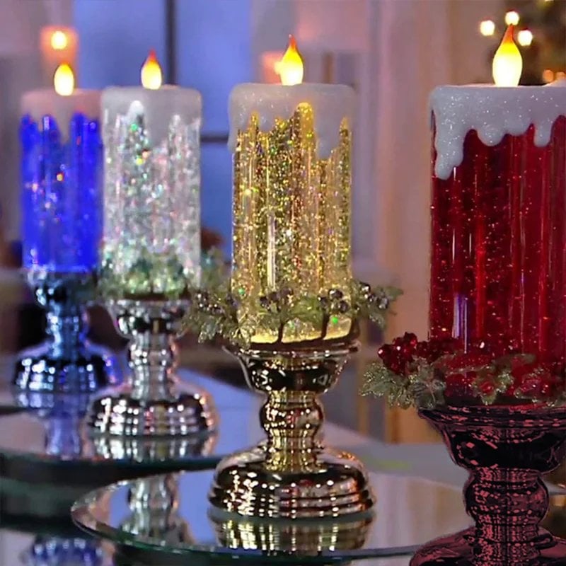 LED Candles With Pedestal Glitter Color Change Flameless
